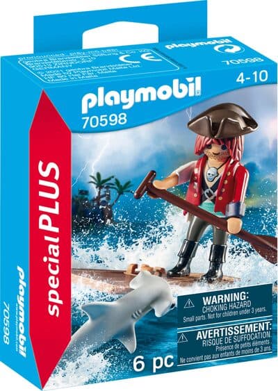 Pirat mit Floß und Hammerhai
