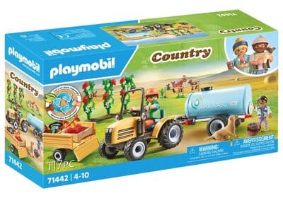 Traktor mit Anhänger und Wassertank