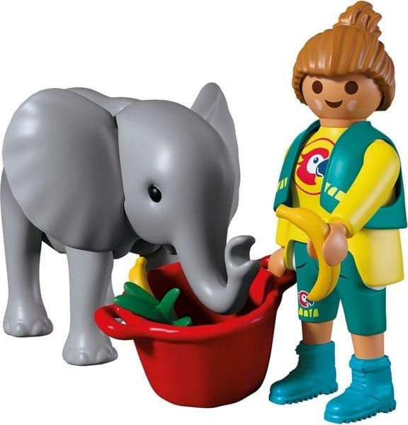 Zoo: Elefantenbaby und Pflegerin